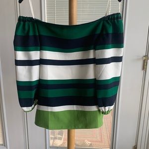 EUC Ann Taylor Factory Off the Shoulder Green Stripe Top